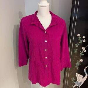 John Mark Wms Medium Button Up Tunic Top Berry Pink 3/4Sleeve MISSING BUTTON 117